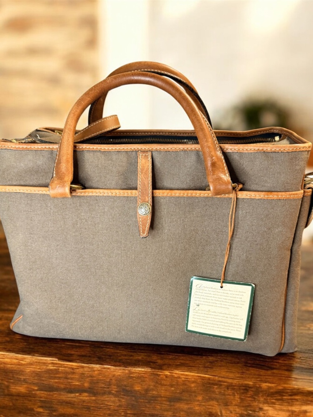Vintage Land Rover by Holland Brothers Canvas & Leather Briefcase Laptop Messeng